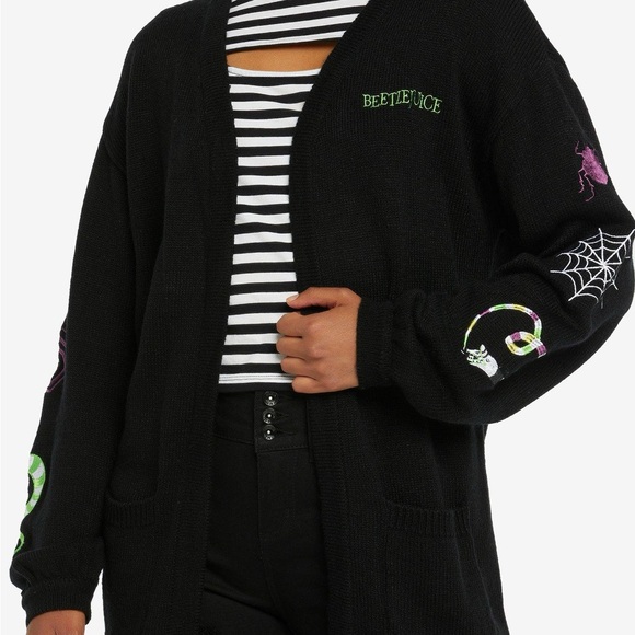 Beetlejuice Sweaters - Beetlejuice Black Embroidered Open-Front Cardigan